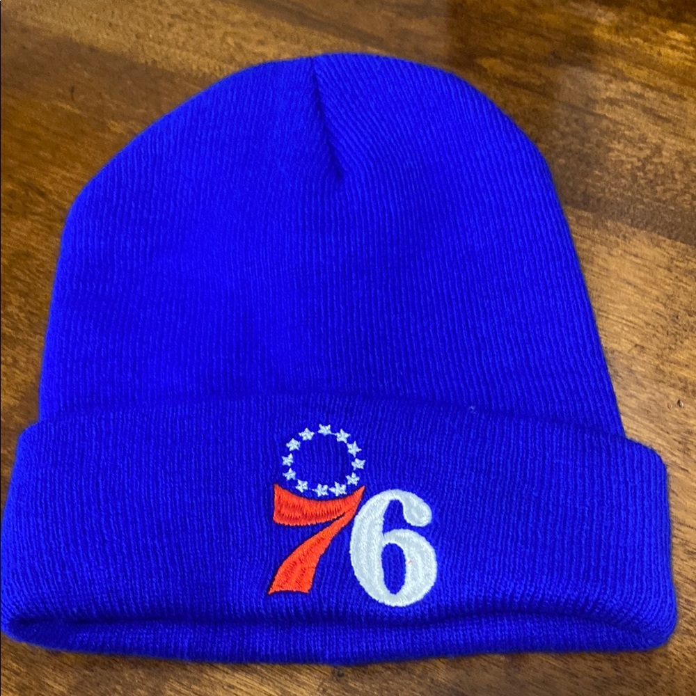 Blue 76  Beanie with Embroidered Design
